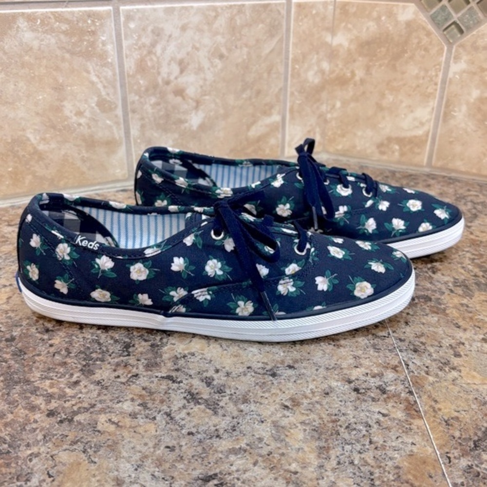 Keds X Draper James Champion DJ Magnolia Navy Floral Canvas Sneakers Siz…